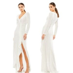 Mac Duggal White Long Sleeve Gown